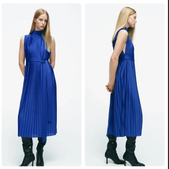 blue pleated zara dress ZARA. Long blue pleated dress Tm – Hibuy market main image 1